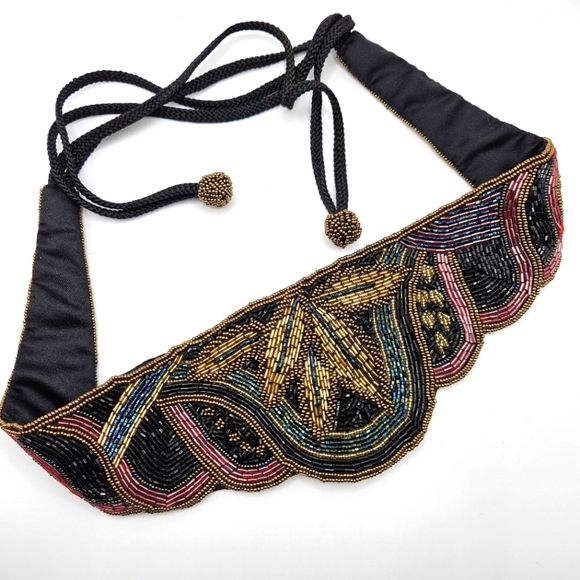 Vintage Accessories - VINTAGE Stunning Hand Made Fully Beaded Adjustable Tie Close Statement Belt